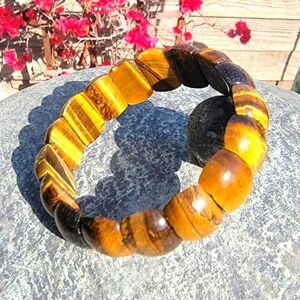 Bohemian 20x14x7mm Tiger's Eye Stretch Bracelet Natural Gemstone Size 7" NWOT